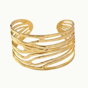Geometric line & Golden-tone Adjustable size 304 Stainless Steel Bracelet Bangle